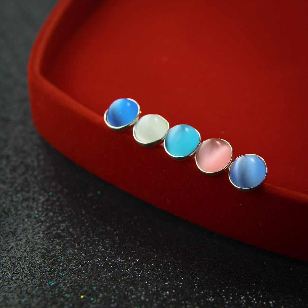 Kolczyki z kamieniem z efektem kociego oczka różowe