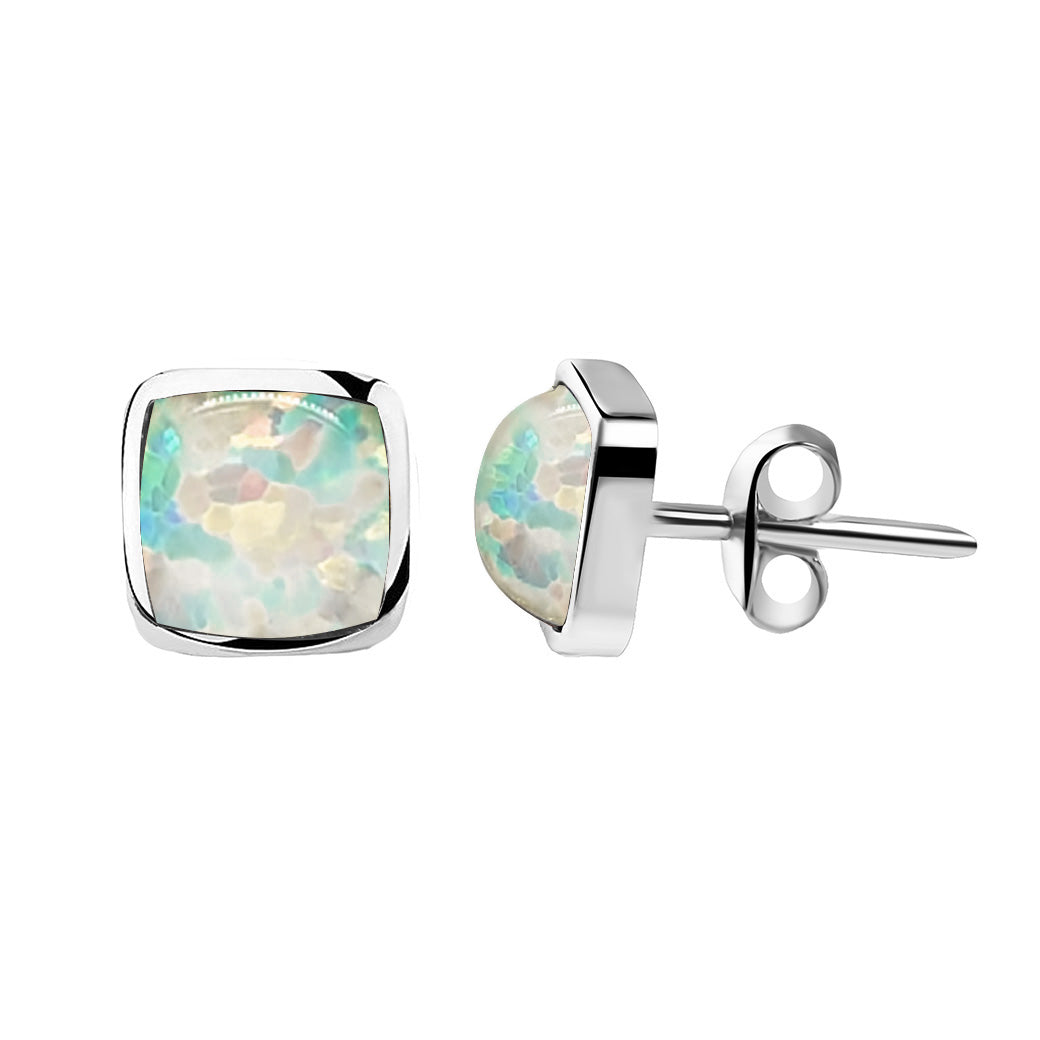 Kolczyki kwadratowe z białym opalem Ekranowe Wspomnienia