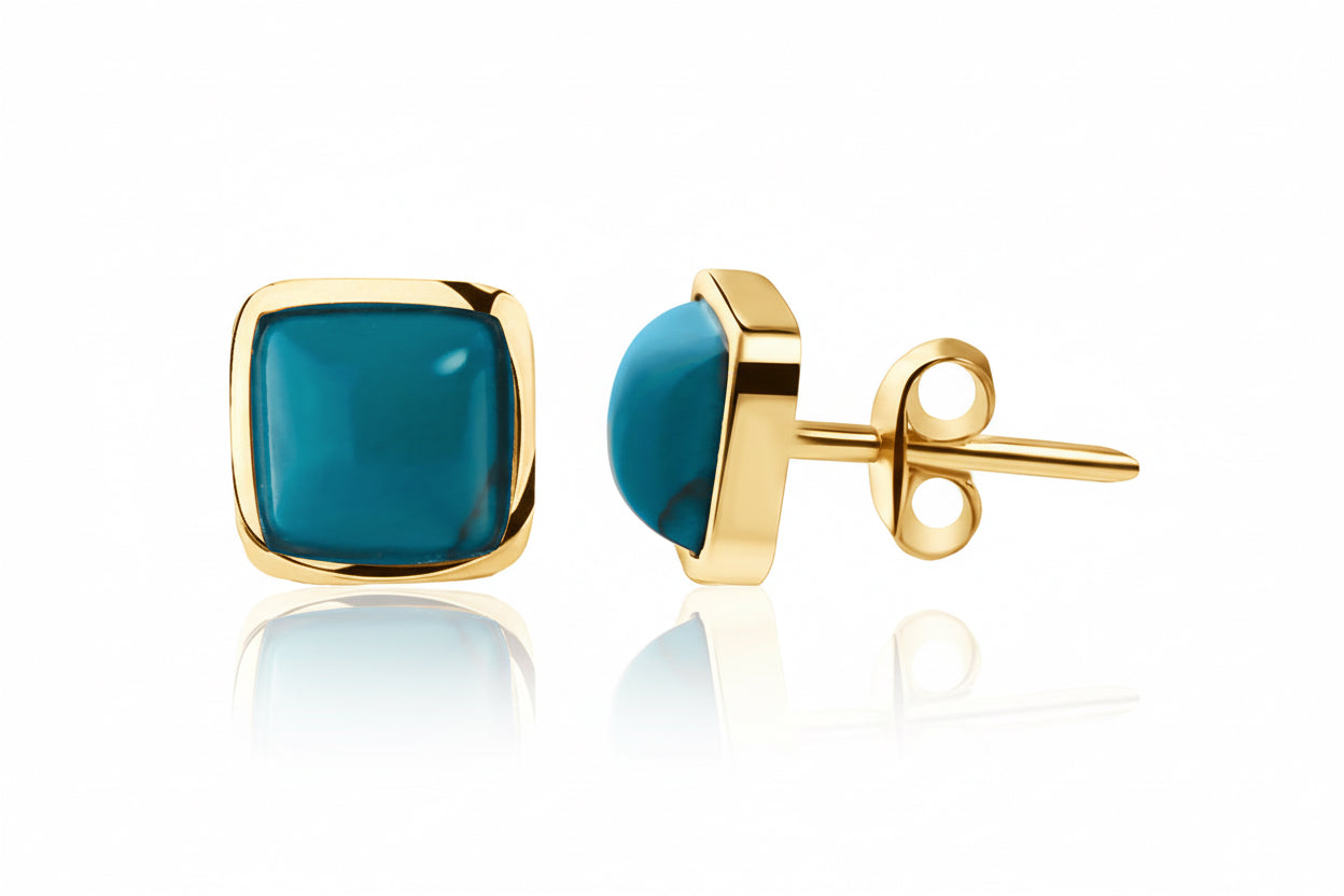 Kolczyki kwadratowe z turkusem Ekranowe Wspomnienia srebro pozłacane