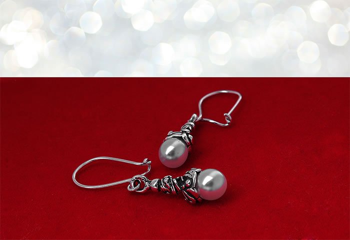 Zdobione kolczyki z perłą 6mm