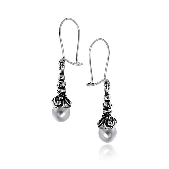 Zdobione kolczyki z perłą 6mm