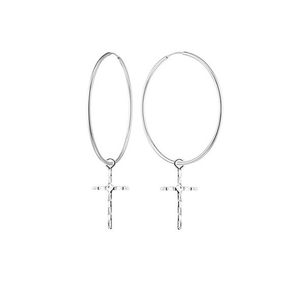 Kolczyki kółka z krzyżykiem 2cm