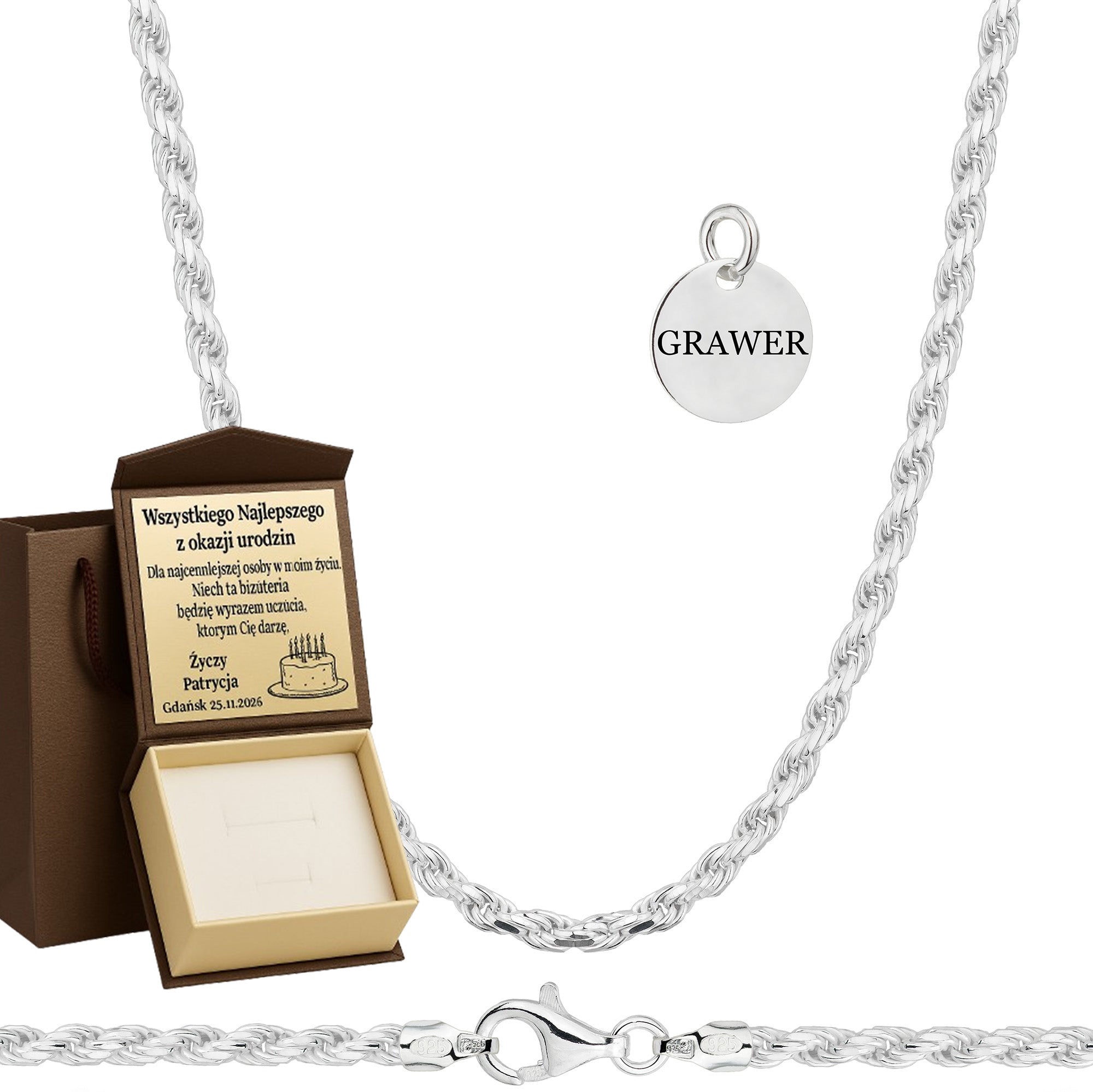 Łańcuszek srebrny kordel 2,5mm pr. 925