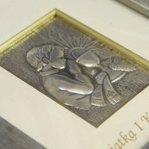 Obrazek srebrny Pamiątka I Komunii Świętej chłopczyk