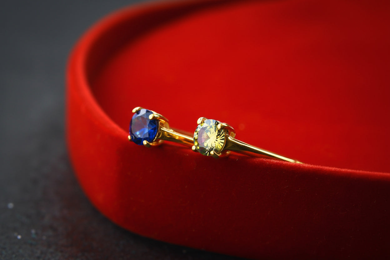 Pierścionek z szafirową cyrkonią 6mm srebro pozłacane