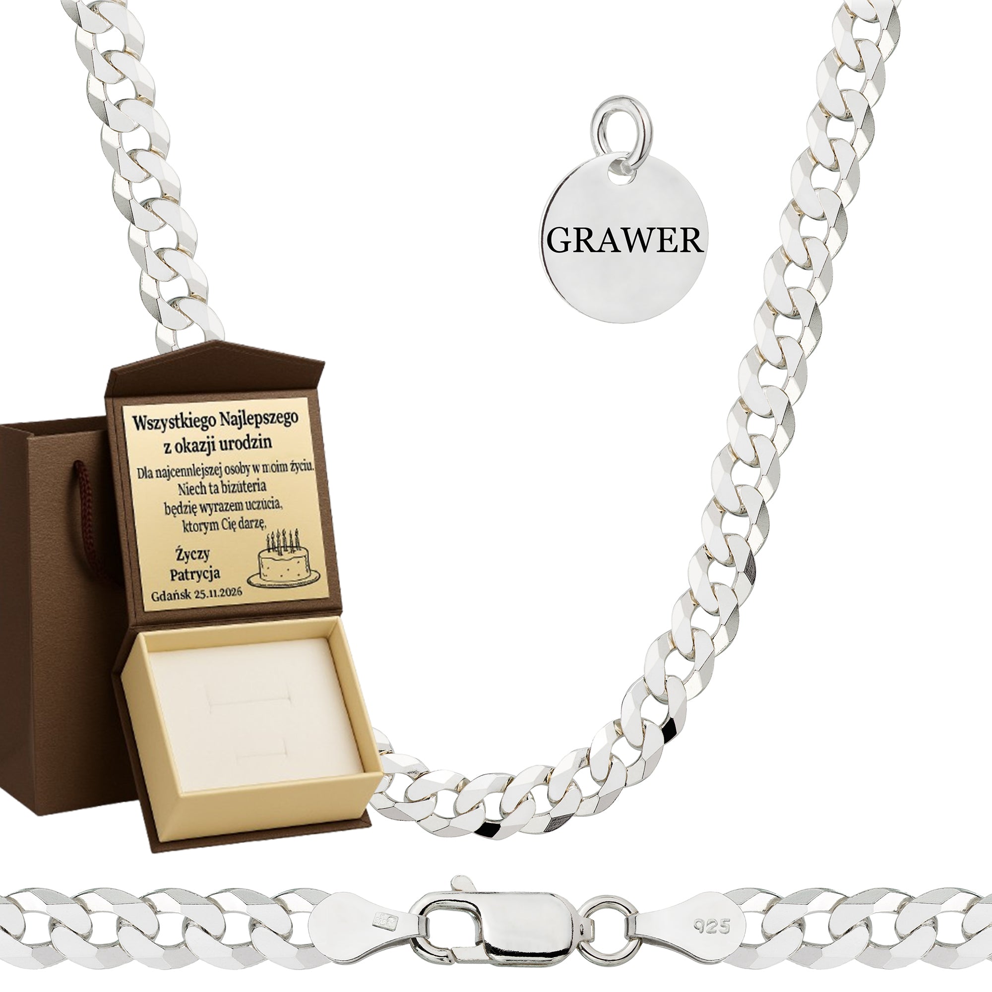 Łańcuszek srebrny pancerka 5mm pr. 925