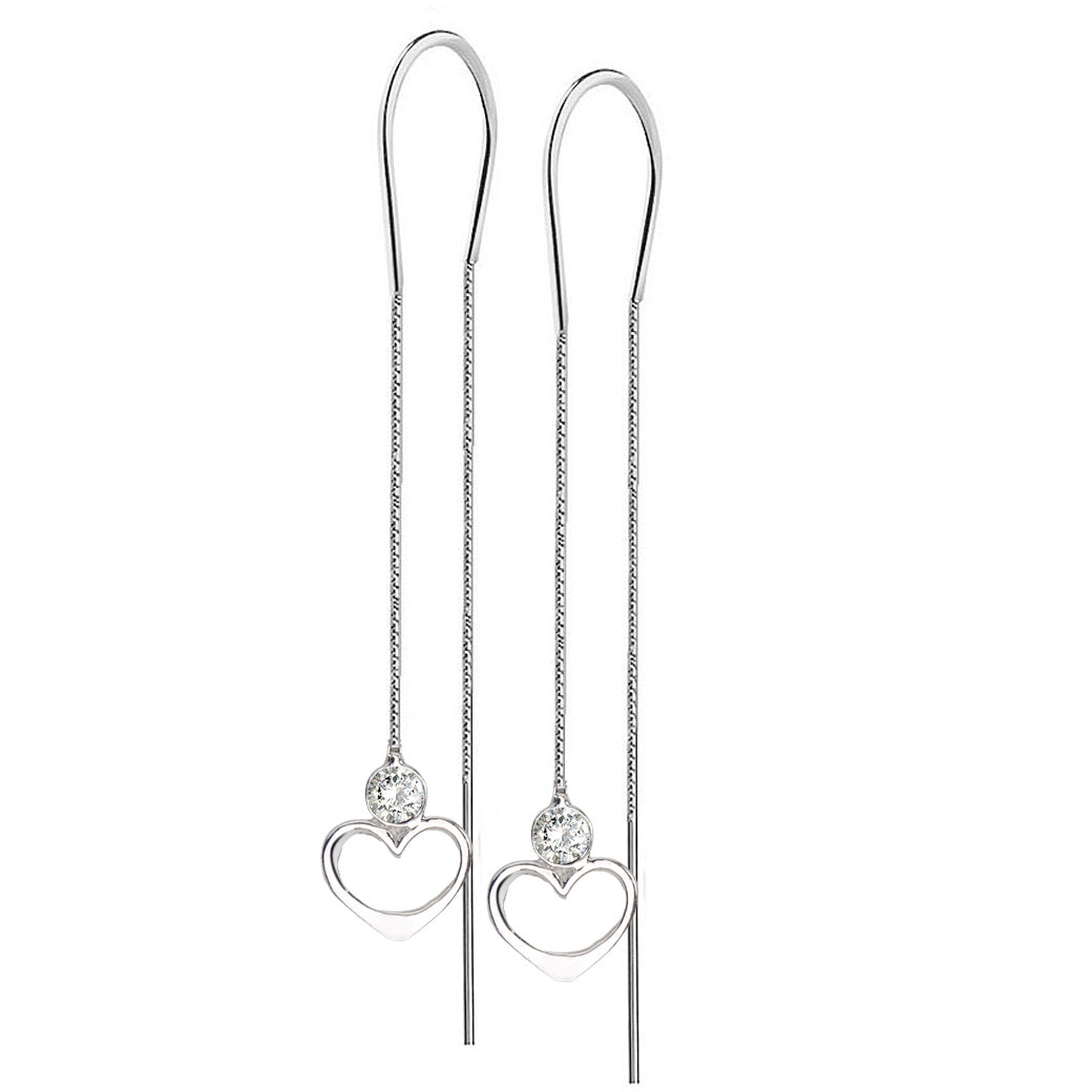 Kolczyki przekładane - podwójne łańcuszki serca z cyrkoniami
