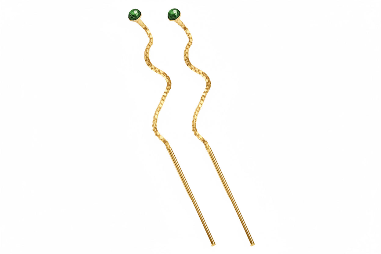 Kolczyki przekładane z cyrkonią 2,5 mm zielone srebro pozłacane