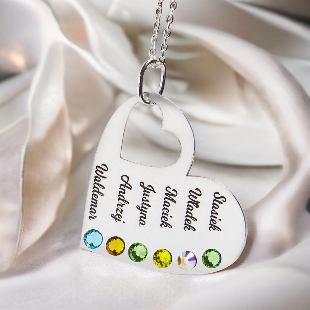 Naszyjnik z imionami dzieci i kamieniami narodzin