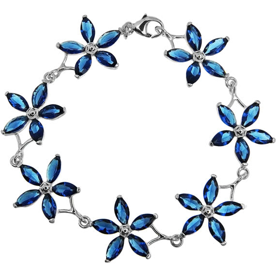 Bransoletka kwiaty z szafirowymi cyrkoniami