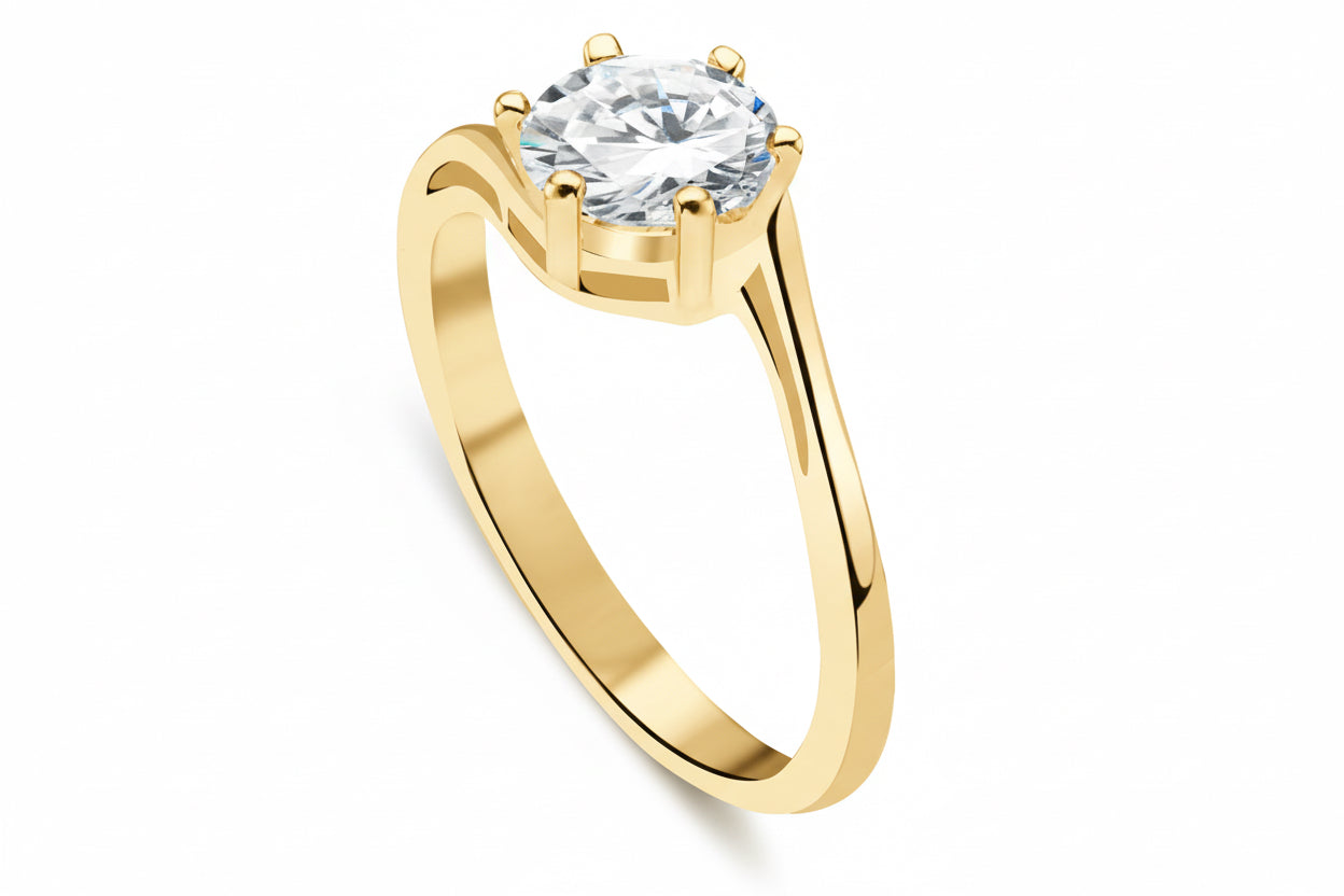 Pierścionek skręcony z owalną cyrkonią