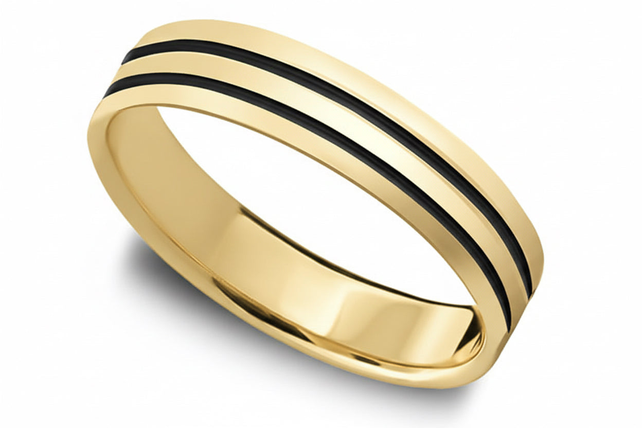 Obrączka z czarnymi paskami