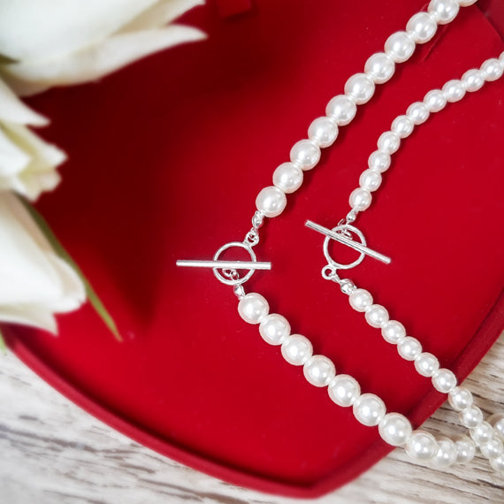 Bransoletka z perełkami zapięcie toggle perły 6mm