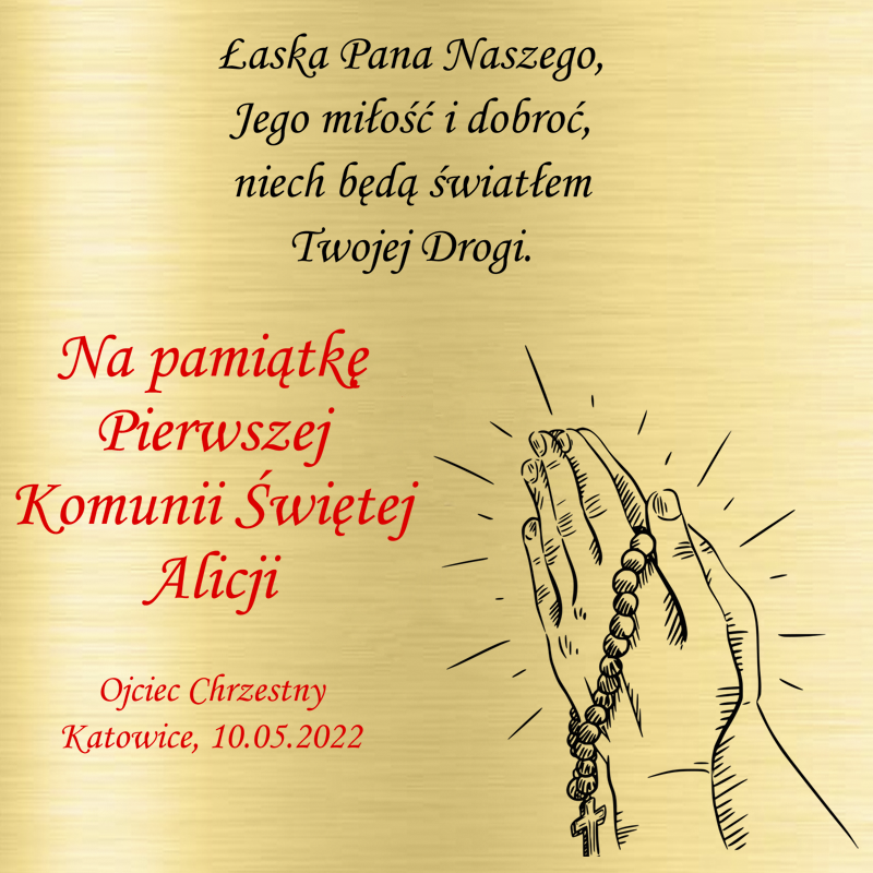 Krzyżyk z łańcuszkiem ze złota + pudełko z grawerem Pamiątka I Komunii Świętej