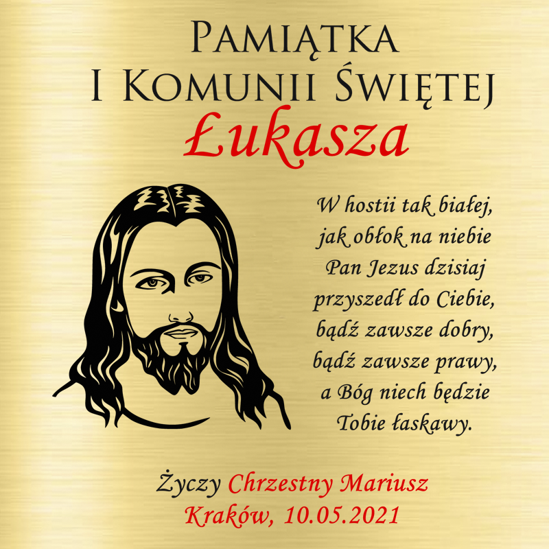 Krzyżyk z łańcuszkiem ze złota + pudełko z grawerem Pamiątka I Komunii Świętej