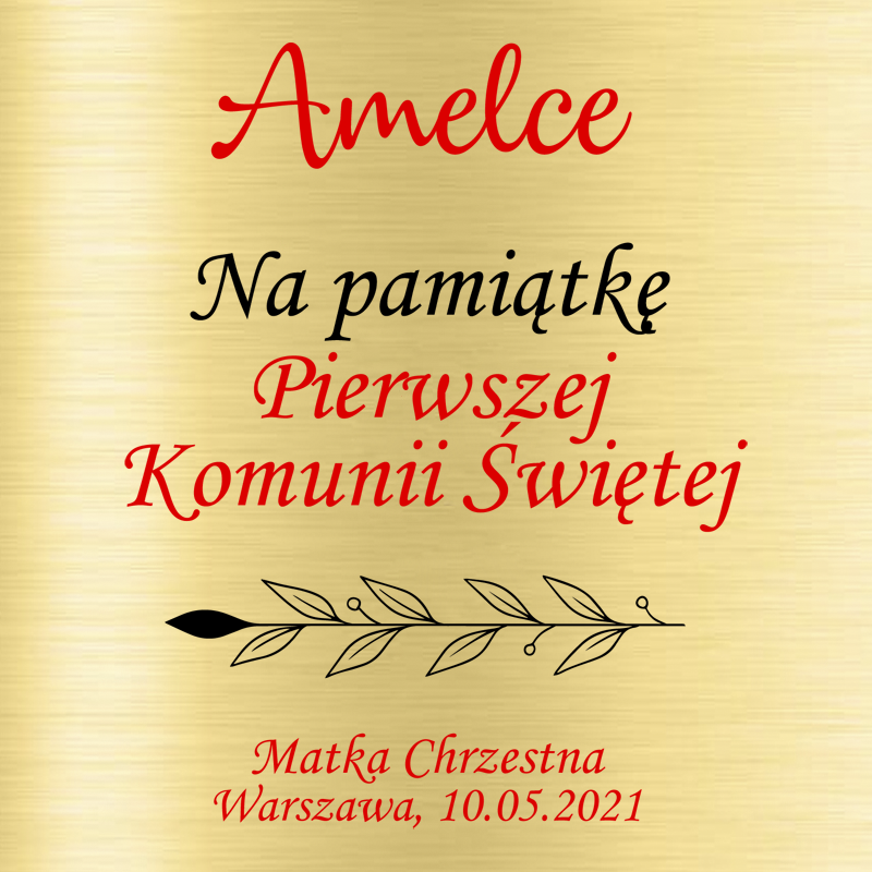 Krzyżyk z łańcuszkiem ze złota + pudełko z grawerem Pamiątka I Komunii Świętej