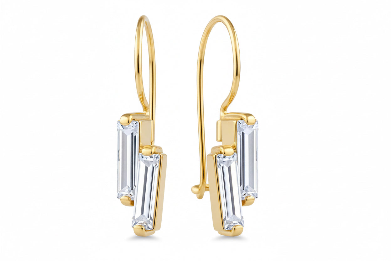 Kolczyki z prostokątnymi cyrkoniami srebro pozłacane