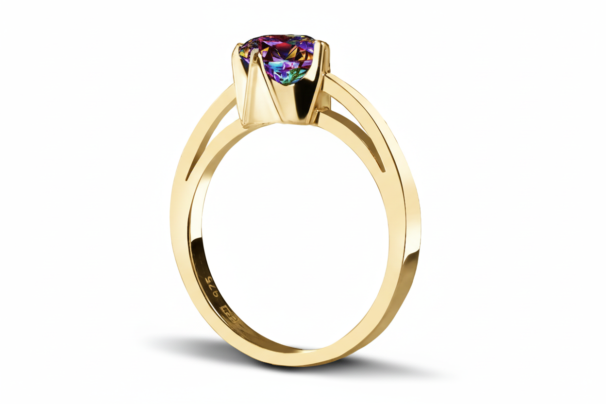 Pierścionek z wysoką koroną wielokolorowa cyrkonia srebro pozłacane