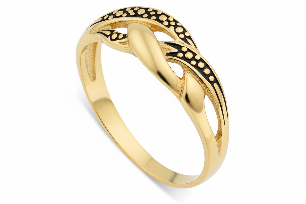 Pierścionek warkocz srebro pozłacane