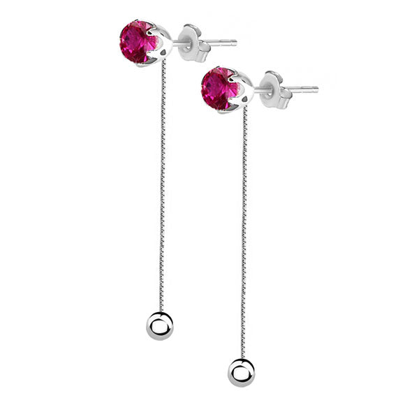 Kolczyki łańcuszki z różową cyrkonią