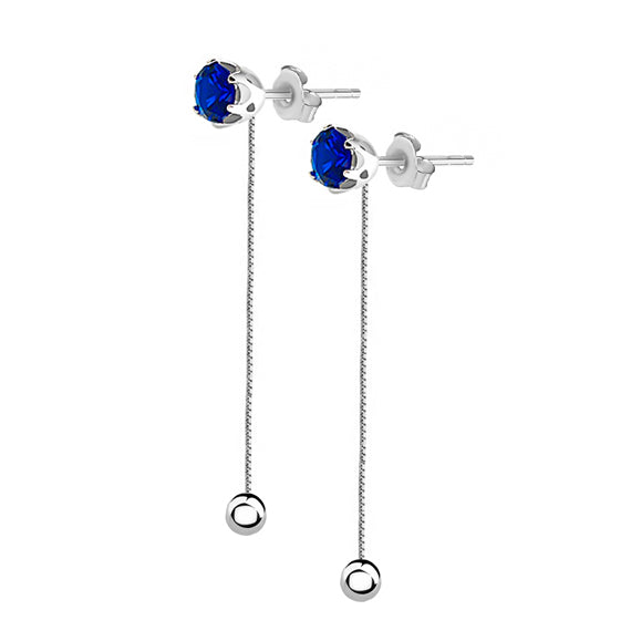 Kolczyki łańcuszki z szafirowym kamieniem