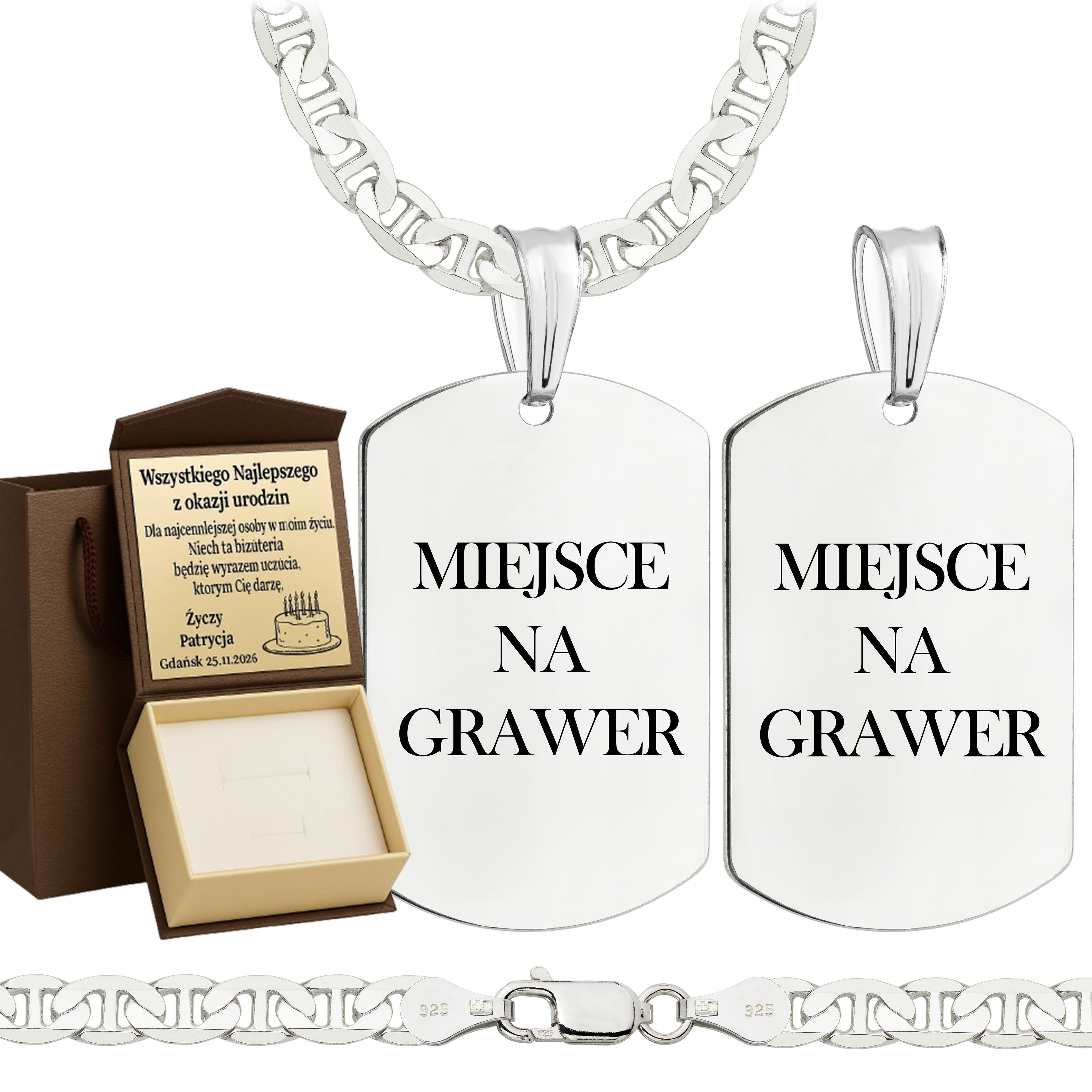 Łańcuszek srebrny z nieśmiertelnikiem gucci 5,5mm pr. 925