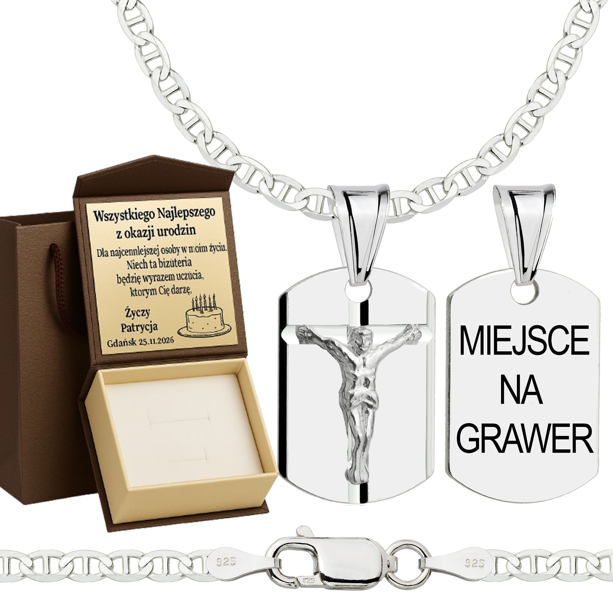 Łańcuszek srebrny z medalikiem gucci 2,6mm pr. 925