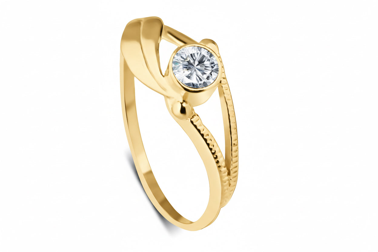 Pierścionek liść z kamieniem Shiny Cubic srebro pozłacane