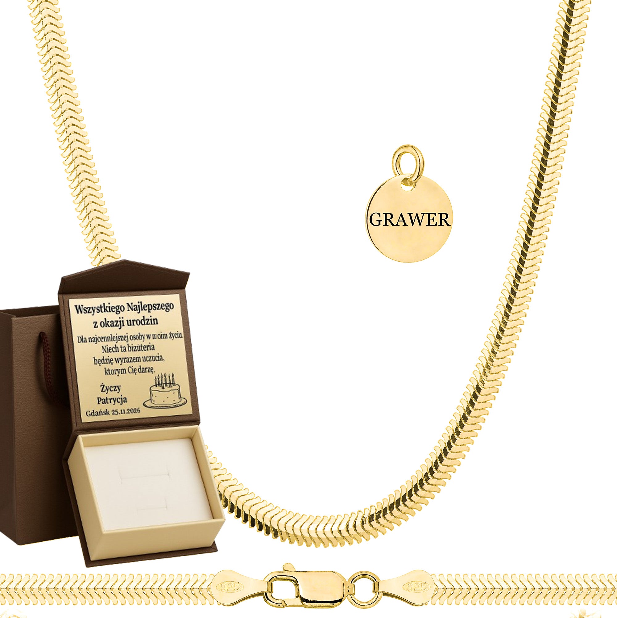 Łańcuszek pozłacany srebrny żmijka 3,5mm pr. 925 585