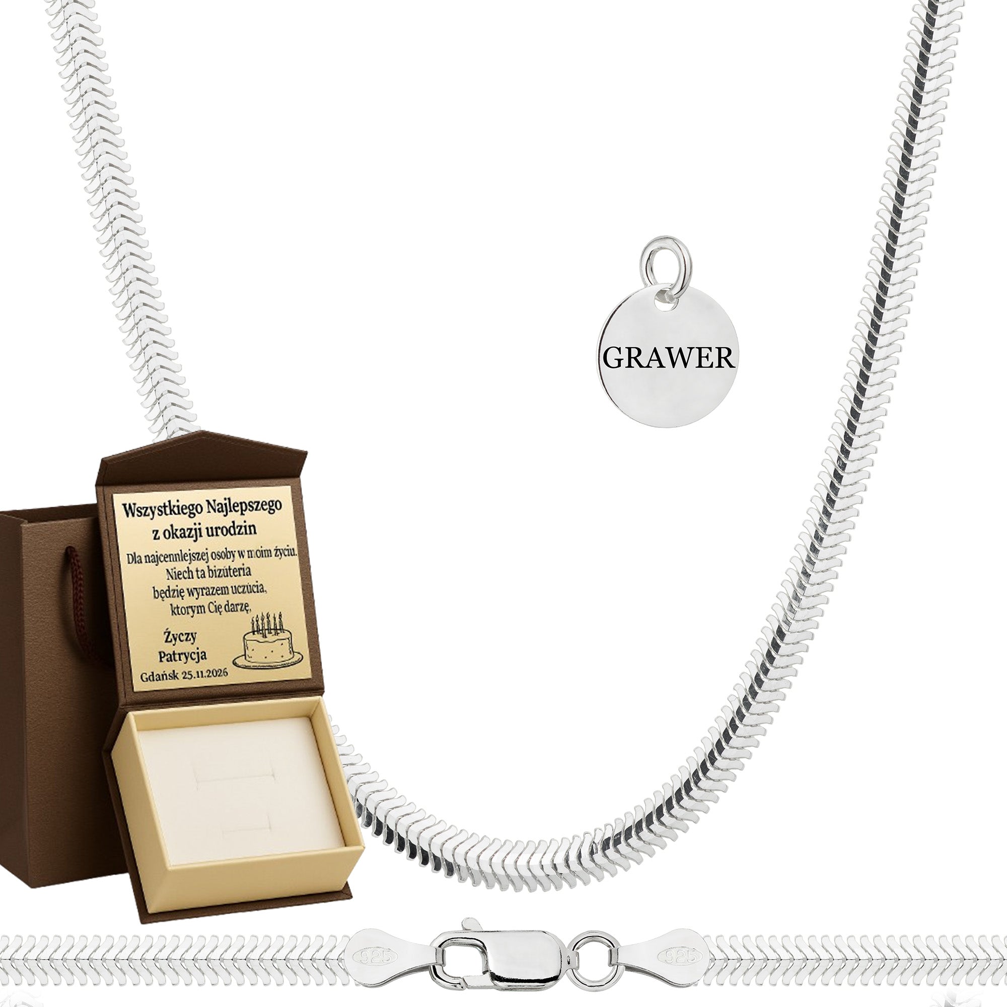 Łańcuszek srebrny żmijka 3,5mm pr. 925