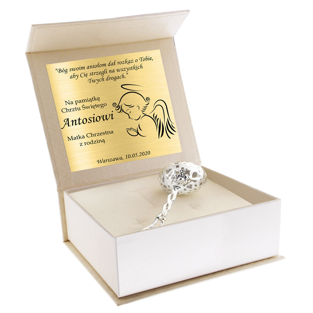 Grzechotka srebrna Pamiątka Chrztu/Narodzin