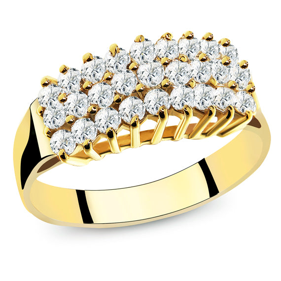 Szeroki złoty pierścionek z białymi cyrkoniami