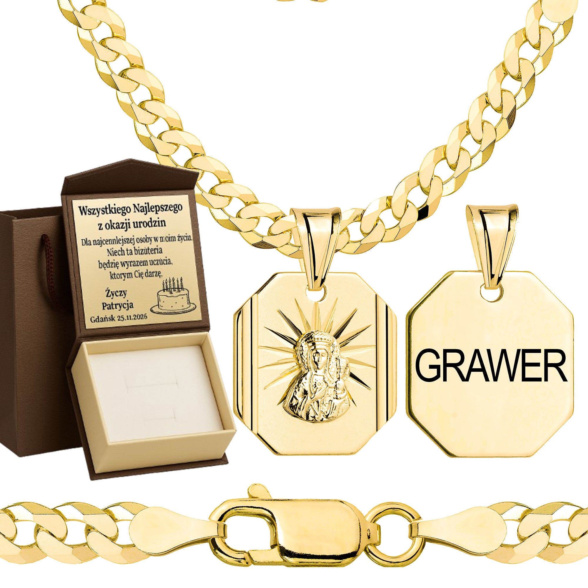 Łańcuszek pozłacany srebrny z medalikiem pancerka 3,8mm pr. 925