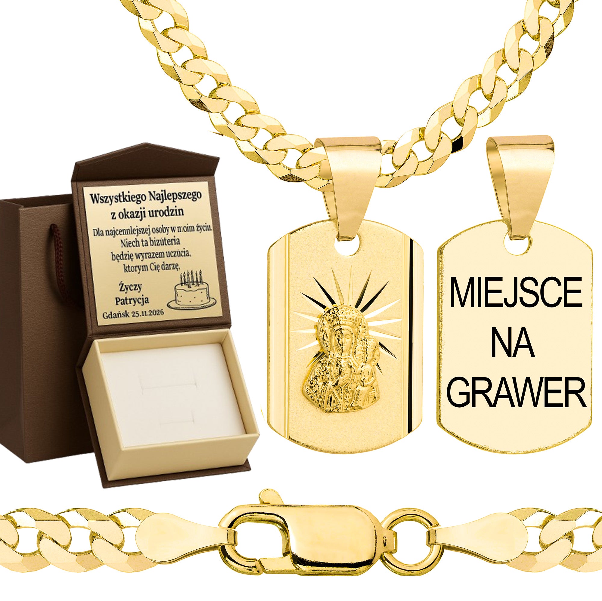 Łańcuszek pozłacany srebrny z medalikiem pancerka 3,8mm pr. 925