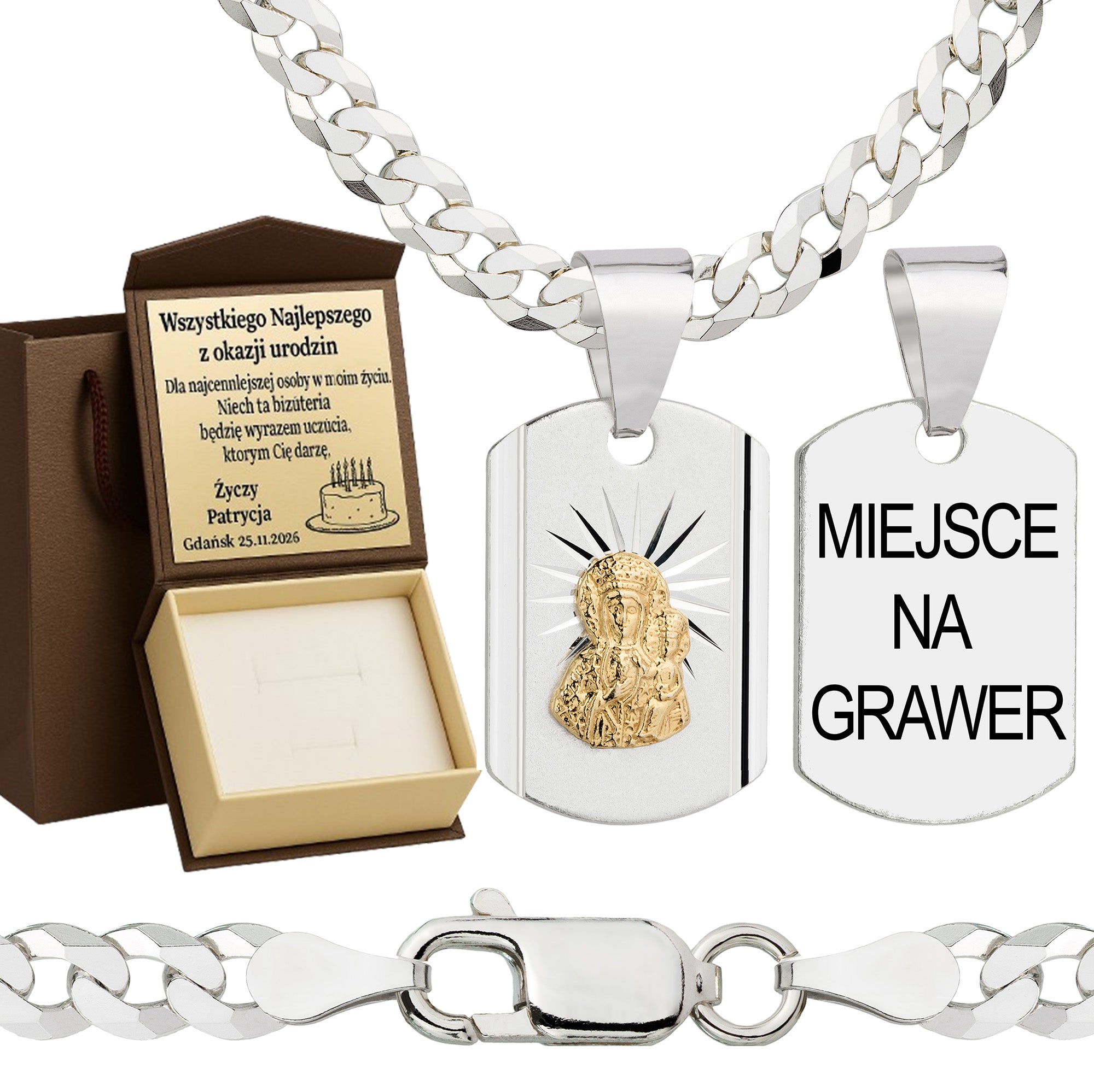 Łańcuszek srebrny z medalikiem pancerka 3,8mm pr. 925