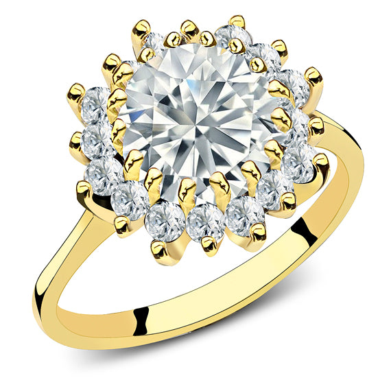 Duży złoty pierścionek kwiat z cyrkoniami