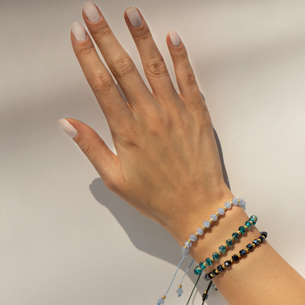 Bransoletka z koralikami - zgaszony błękit