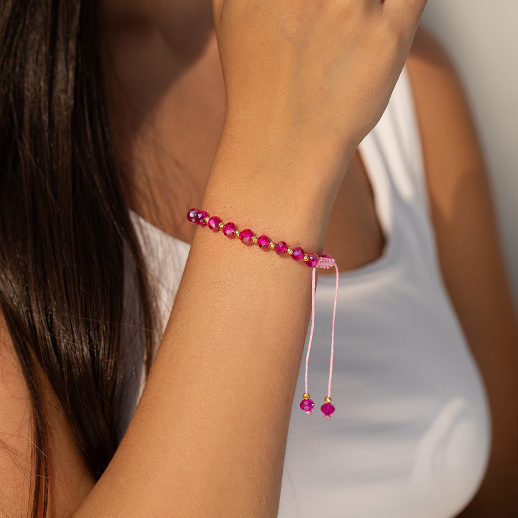 Bransoletka z koralikami - różowa i złote kulki