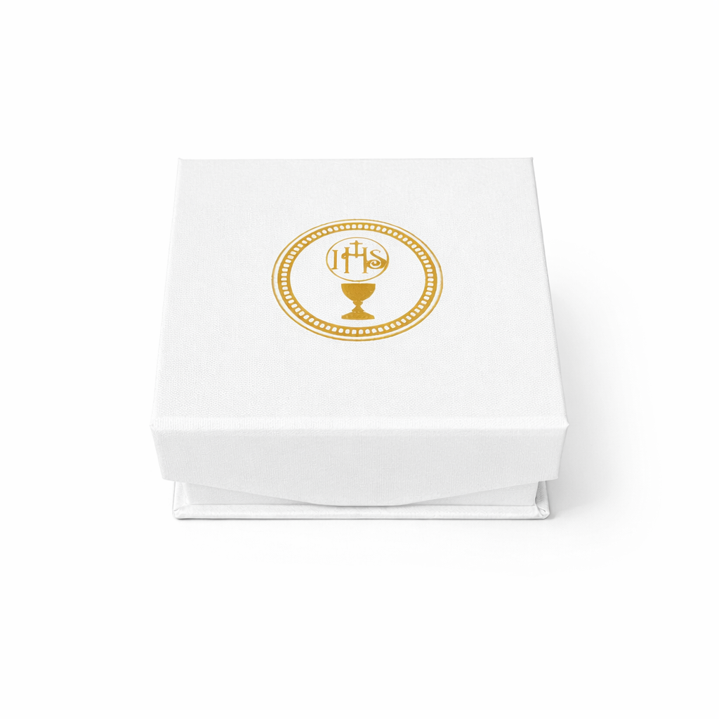 Łańcuszek komunijny pozłacany srebrny gucci z krzyżykiem 3,5mm z grawerowanym pudełeczkiem i zawieszką pr. 925