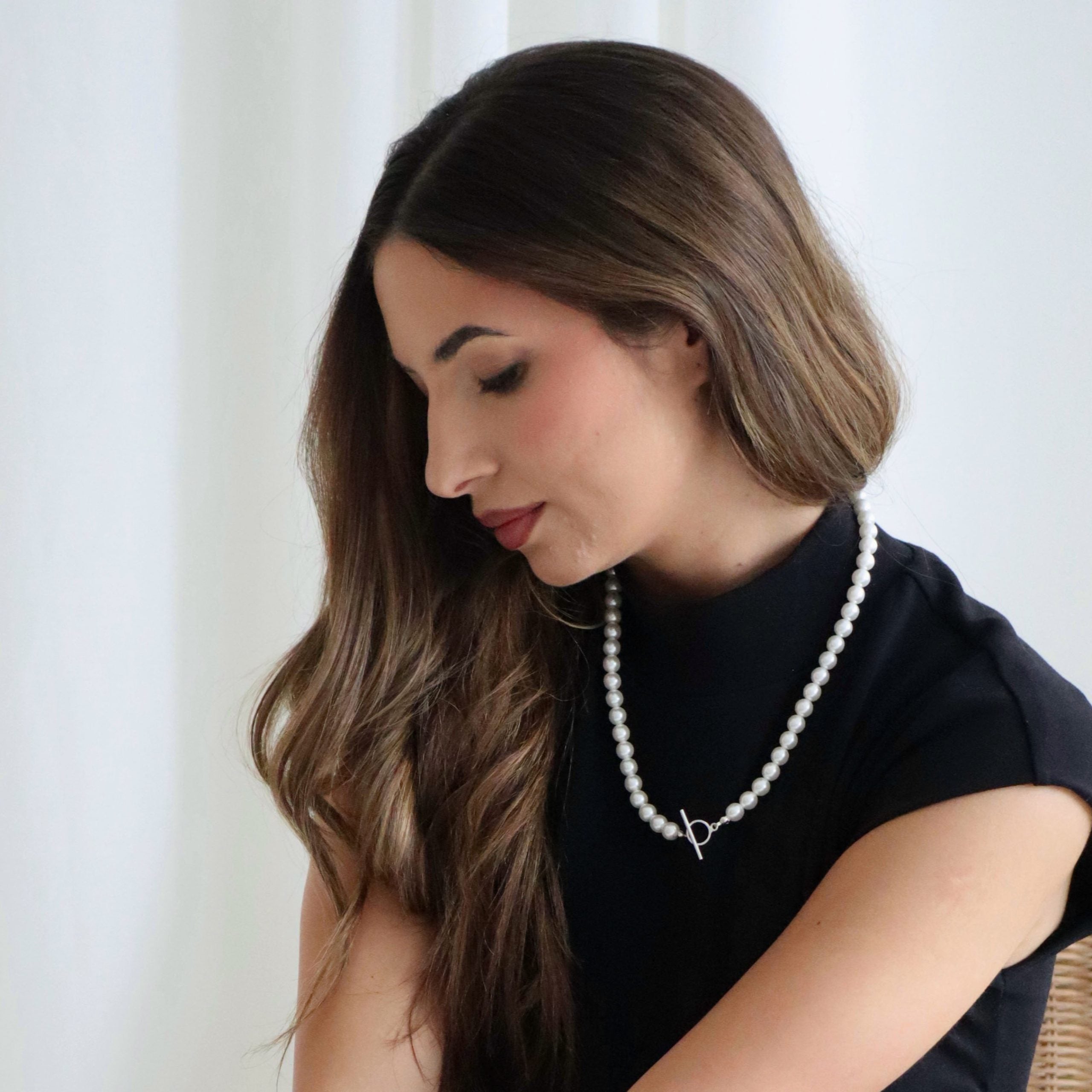 Naszyjnik z perłami zapięcie z przodu toggle 45cm 8mm