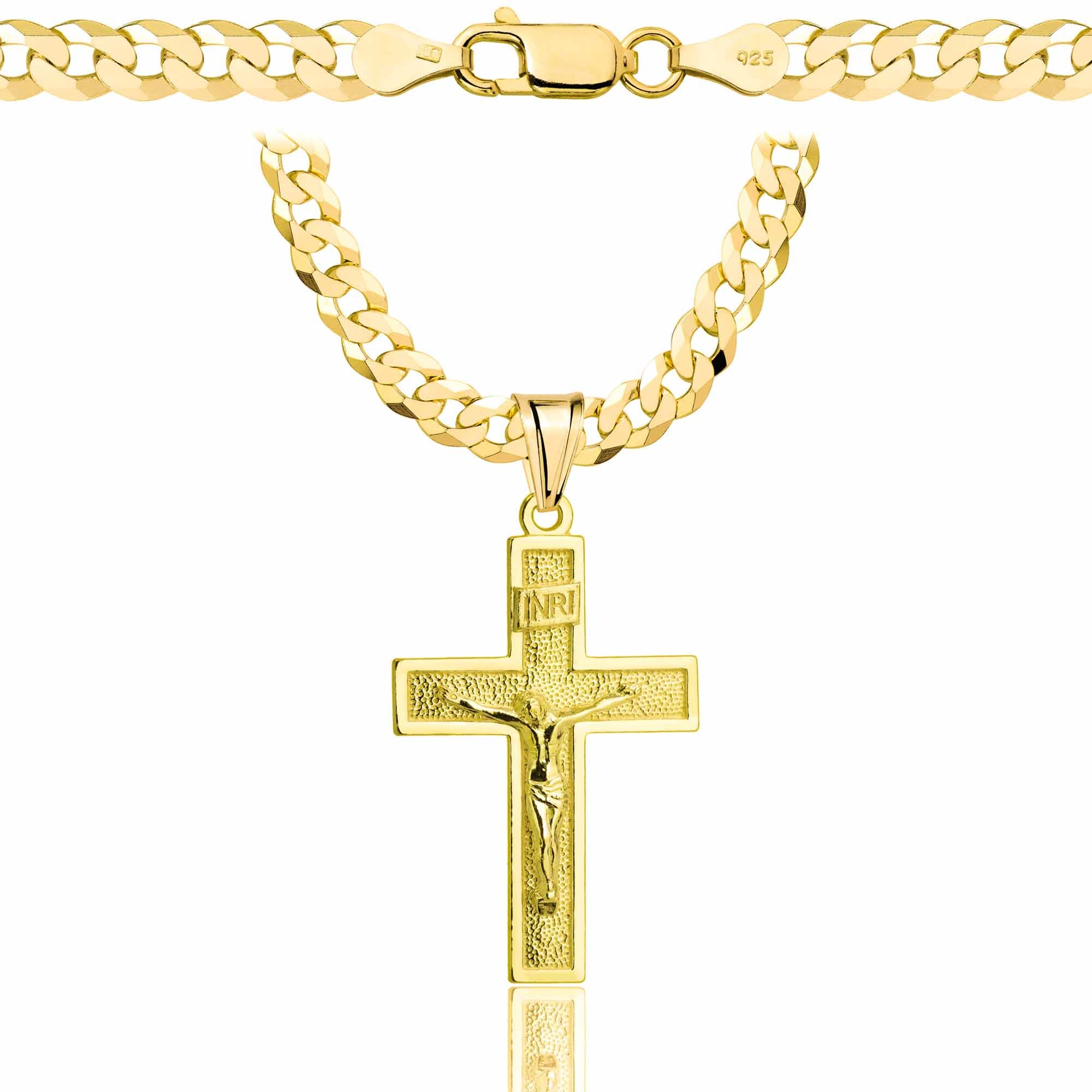 Łańcuszek pozłacany srebrny z krzyżykiem pancerka 5mm pr. 925