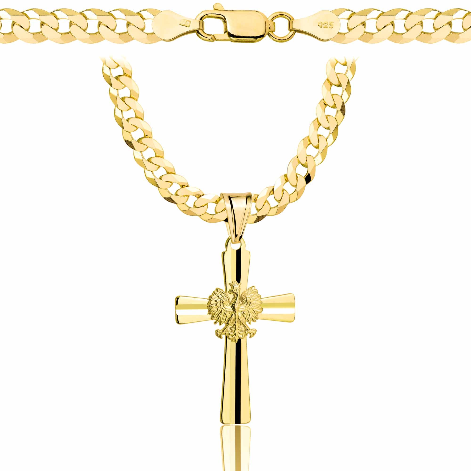 Łańcuszek pozłacany srebrny z krzyżykiem pancerka 5mm pr. 925