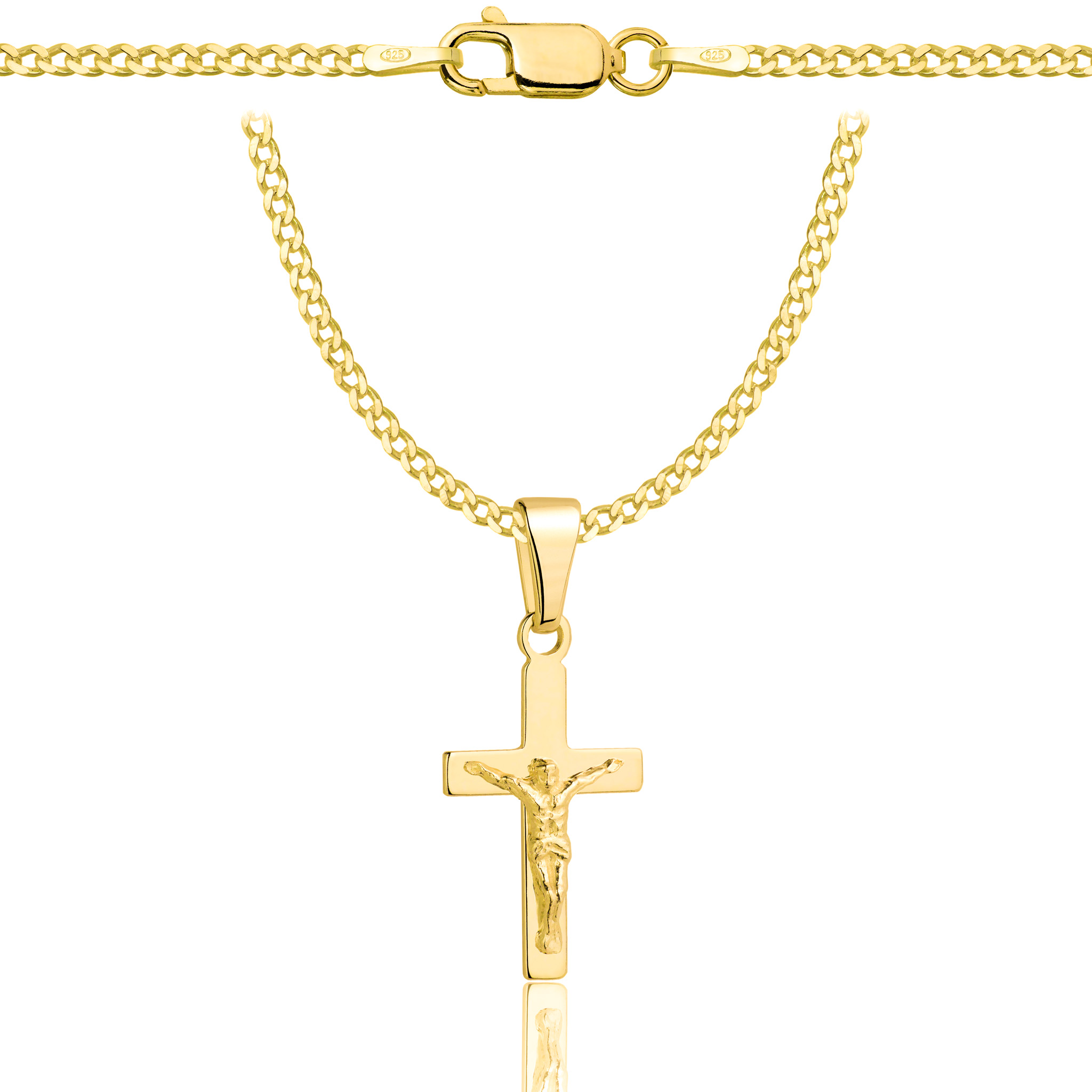 Łańcuszek pozłacany srebrny z krzyżykiem pancerka 2mm pr. 925