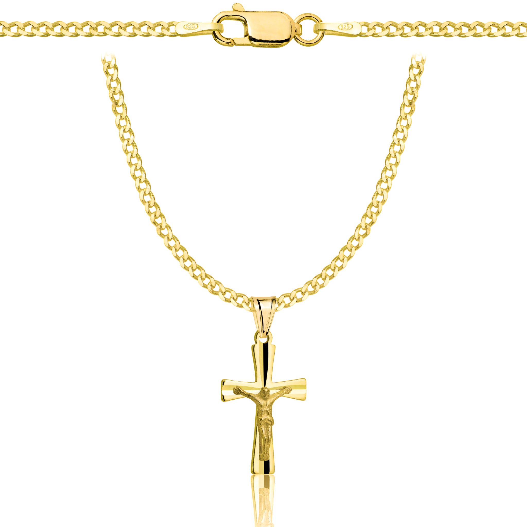 Łańcuszek pozłacany srebrny z krzyżykiem pancerka 2mm pr. 925