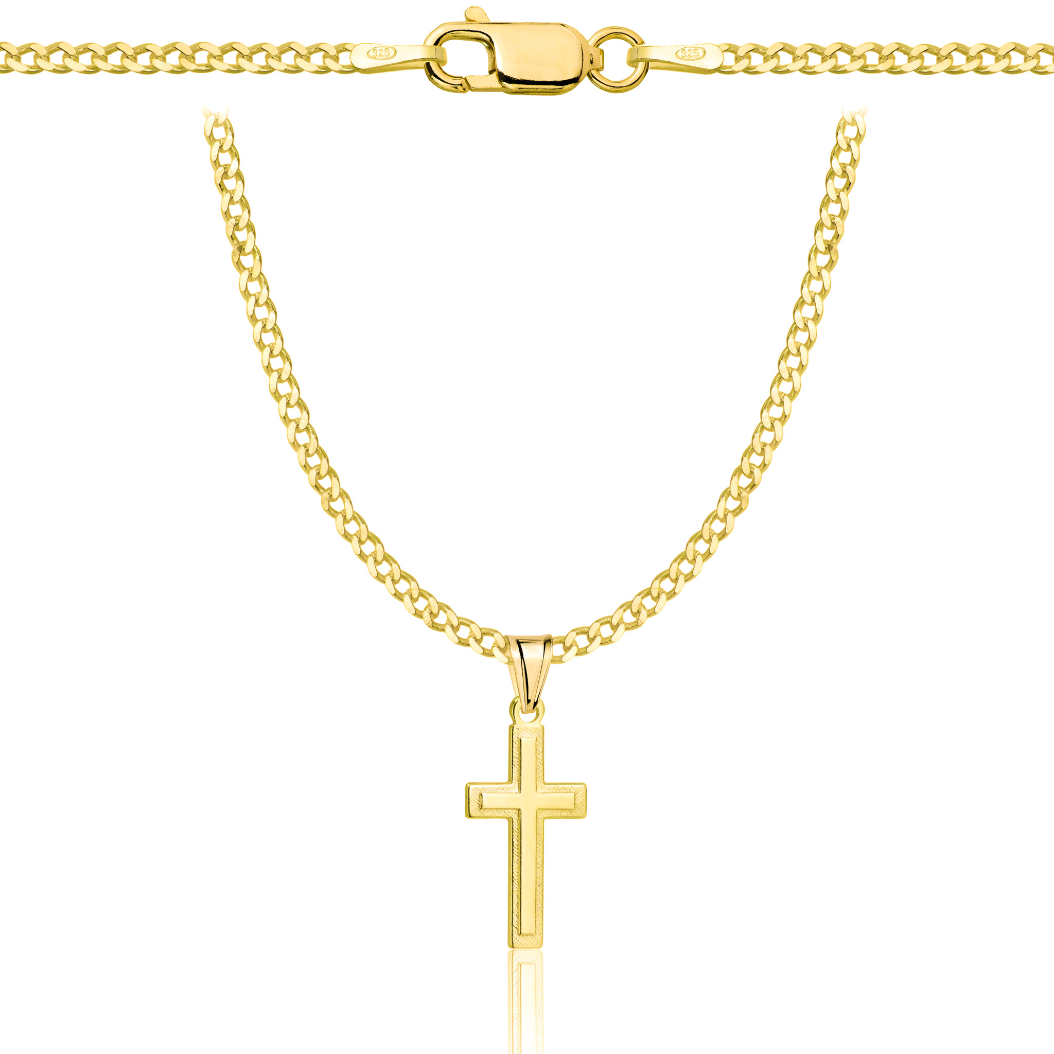 Łańcuszek pozłacany srebrny z krzyżykiem pancerka 2mm pr. 925