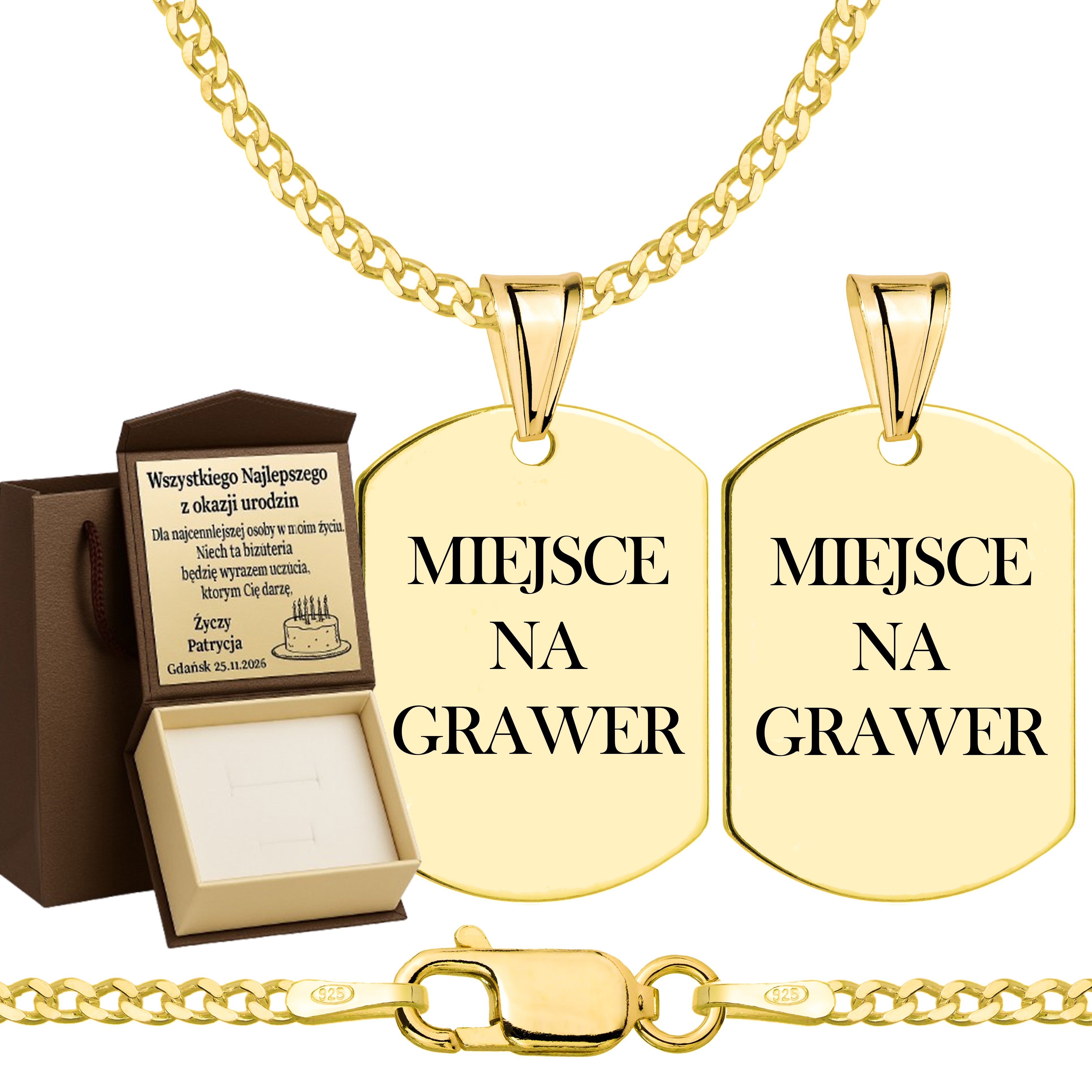 Łańcuszek pozłacany srebrny z nieśmiertelnikiem pancerka 2mm pr. 925 585