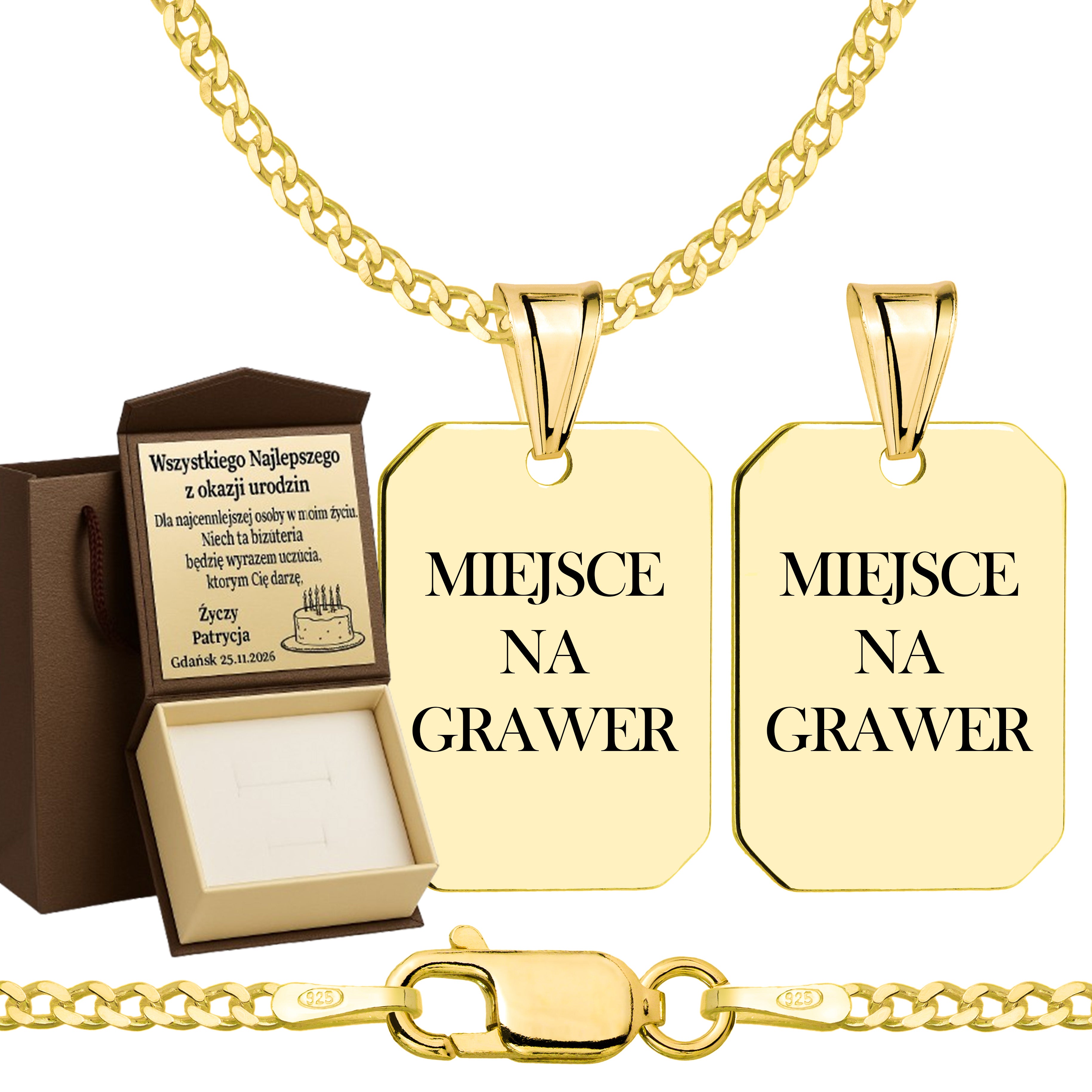 Łańcuszek pozłacany srebrny z nieśmiertelnikiem pancerka 2mm pr. 925 585