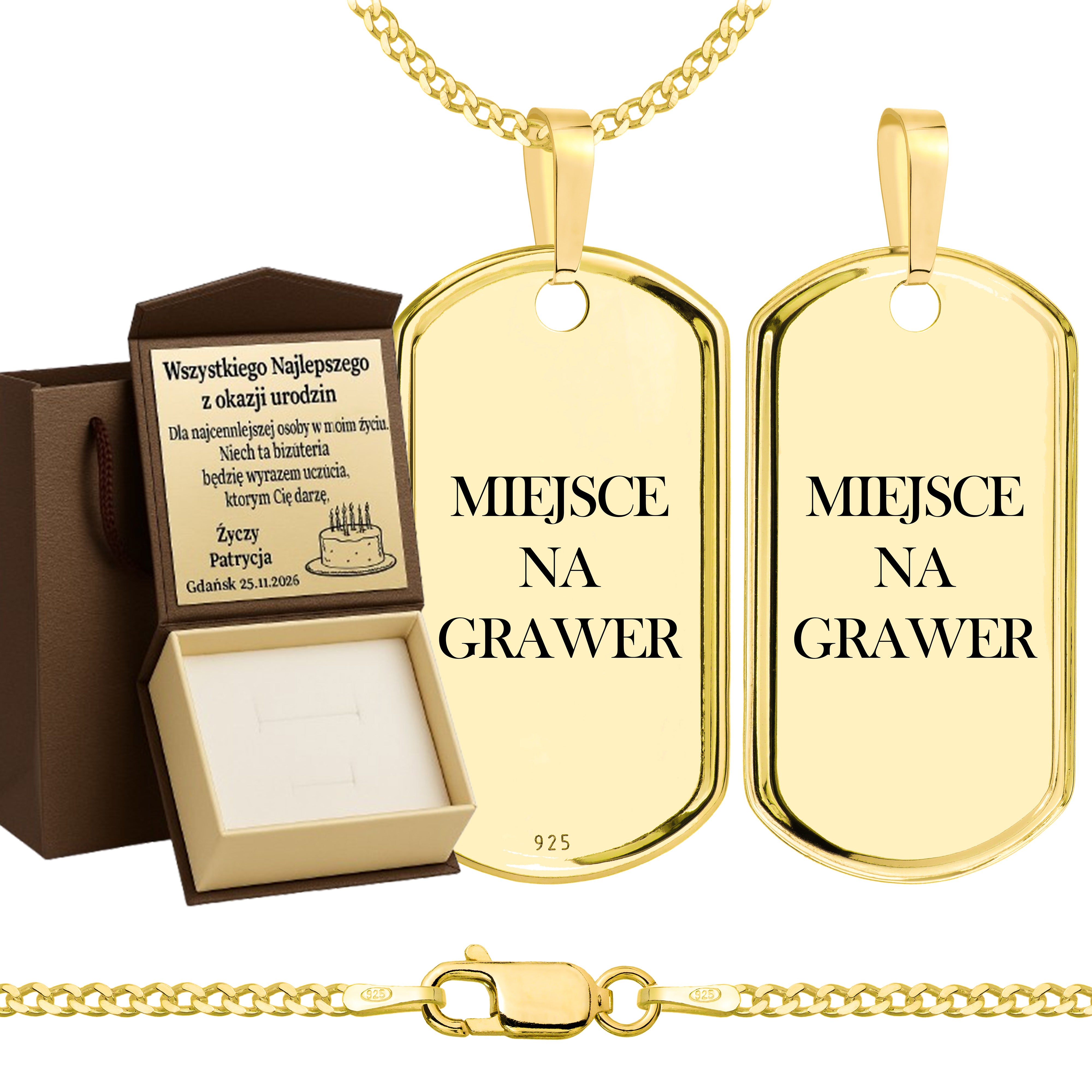 Łańcuszek pozłacany srebrny z nieśmiertelnikiem pancerka 2mm pr. 925 585