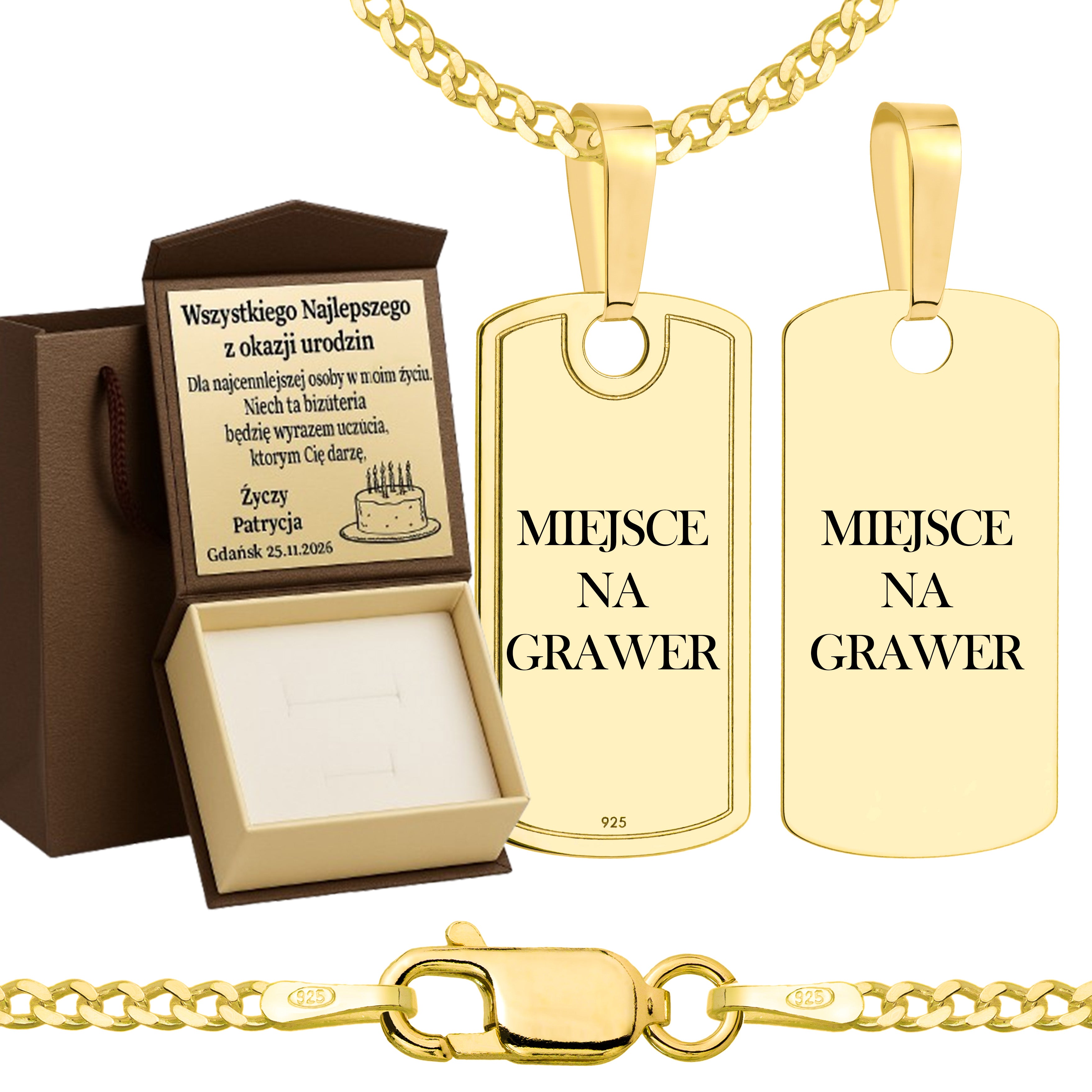 Łańcuszek pozłacany srebrny z nieśmiertelnikiem pancerka 2mm pr. 925 585