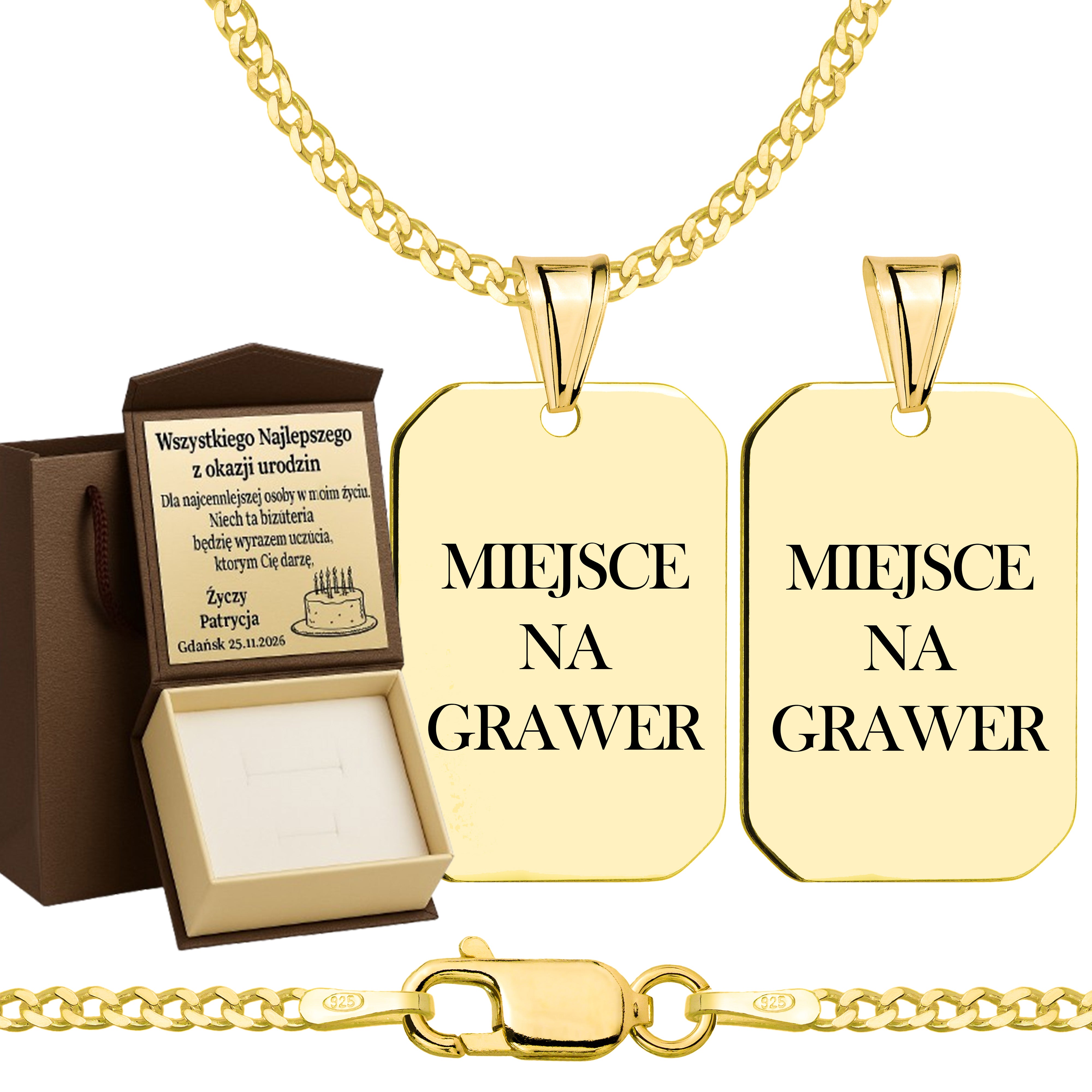 Łańcuszek pozłacany srebrny z nieśmiertelnikiem pancerka 2mm pr. 925 585